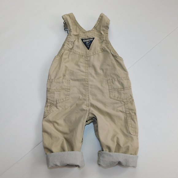 Oshkosh B'gosh Baby Boys 6-9 Months Tan  Stripe Lined Overalls with Roll Up Cuff - Picture 10 of 14